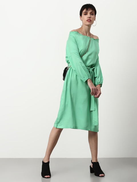

abof Green Solid Off-Shoulder A-Line Dress