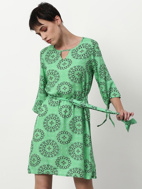 

abof Green Women Printed A-Line Dress