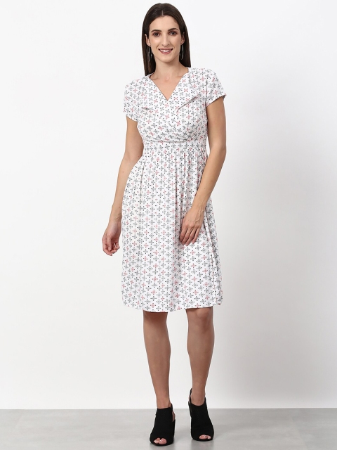 

abof White Printed White Dress
