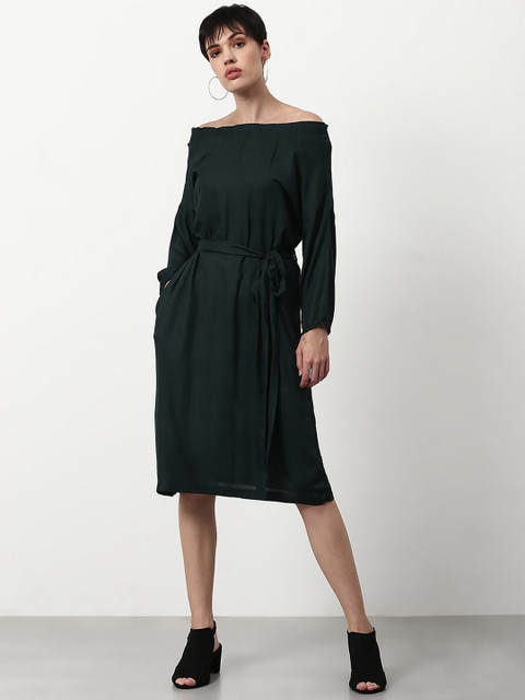 

abof Black Solid Off-Shoulder A-Line Dress
