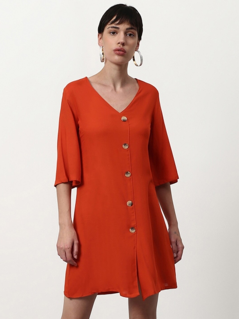 

abof Rust Orange Solid A-Line Mini Dress