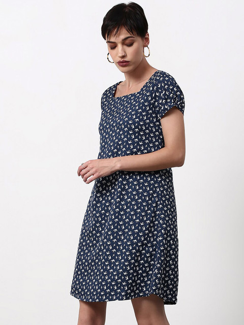 

abof Navy Blue & White Printed A-Line Mini Dress