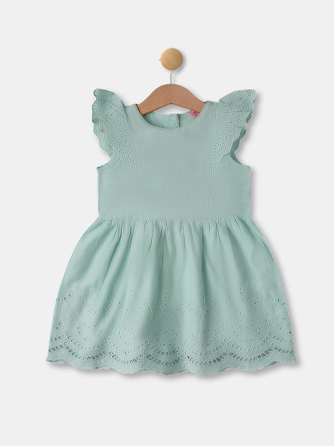 

R&B Girls Green Self Design Fit & Flare Dress