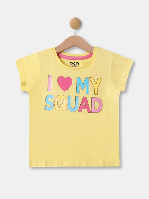 

R&B Girls Yellow Typography Printed T-shirt