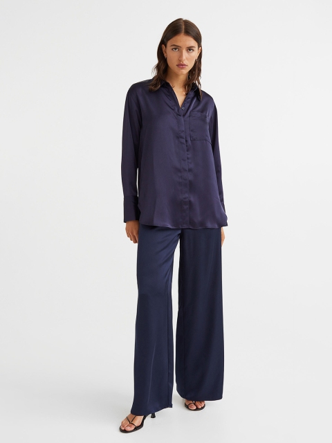 

H&M Women Navy Blue Shirt With A Sheen