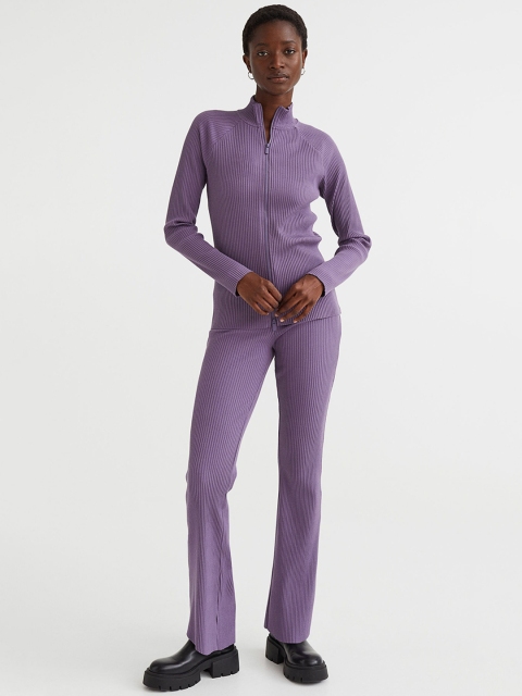 

H&M Women Purple Ribbed Flared Leggings