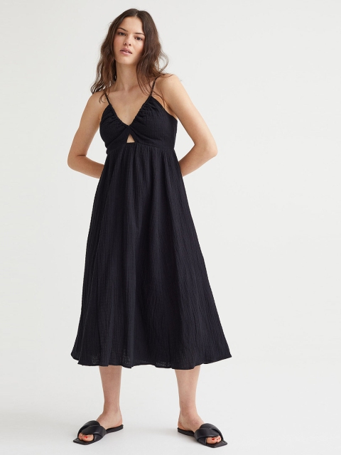 

H&M Woman Black V-Neck Drawstring-Detail Dress