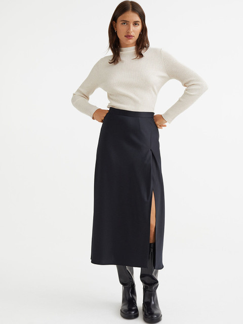 

H&M Women Black Solid Satin Skirt