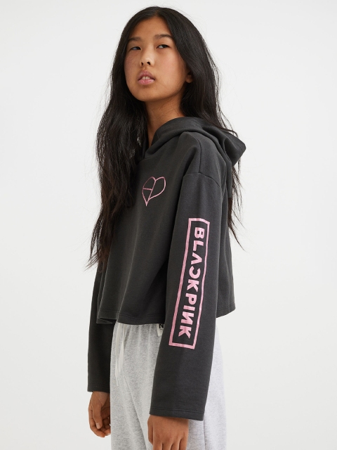 

H&M Girls Grey Oversized Printed Hoodie