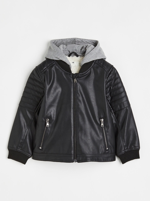 

H&M Boys Black Solid Hooded Jacket
