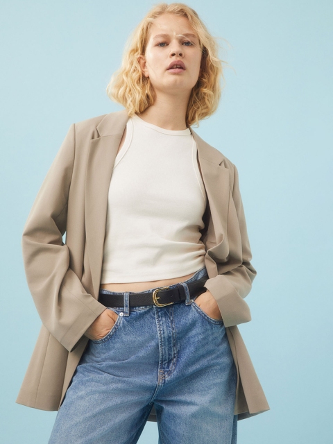 

H&M Women Beige Double-Breasted Jacket