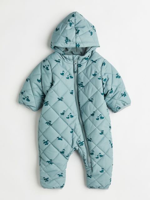 

H&M Boys Turquoise Blue Printed Padded All-In-One Suit