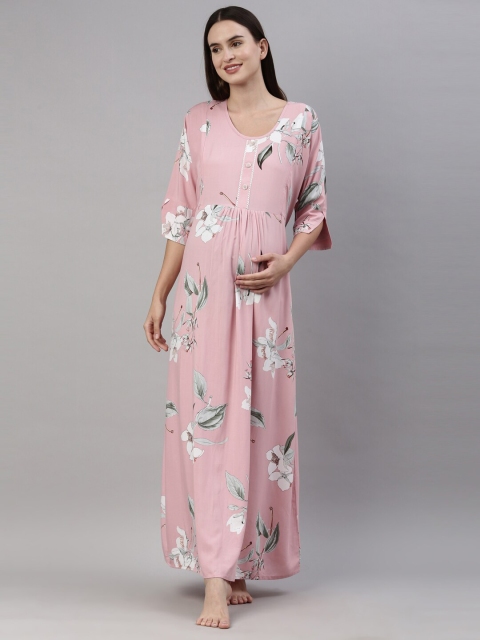 

GOLDSTROMS Women Peach-Coloured Printed Maternity Feeding Maxi Nightdress