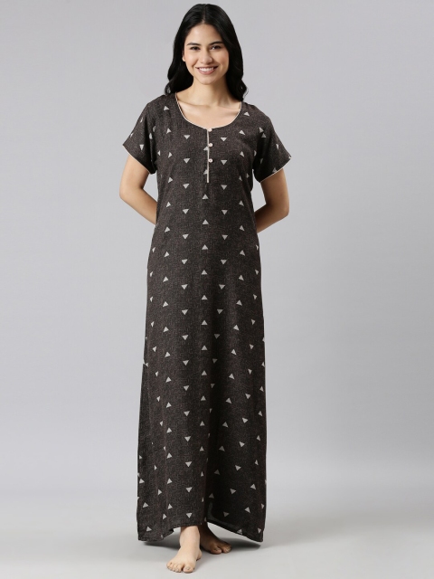 

GOLDSTROMS Women Coffee Brown Printed Long Nighty Maxi