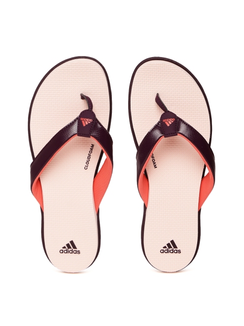 

ADIDAS Women Purple & Pink Cloudfoam One Y Snakeskin-Textured Flip-Flops
