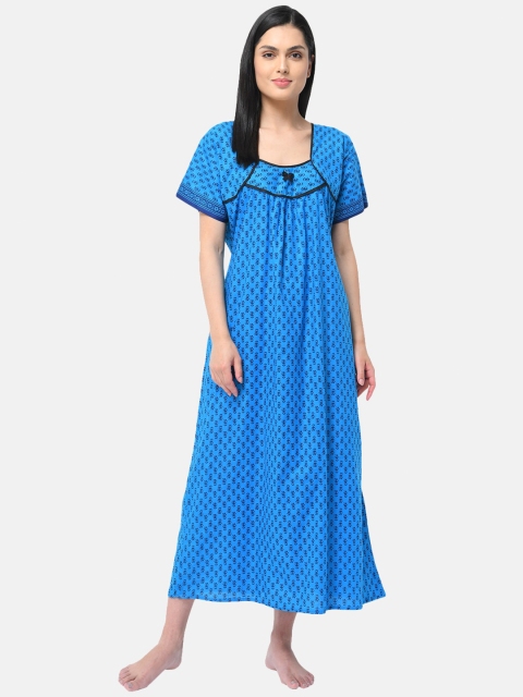 

Shararat Women Blue & Black Printed Cotton Maxi Nightdress