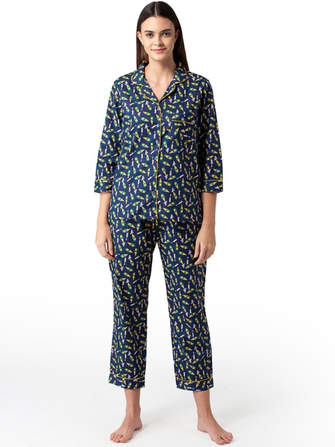 

Bellofox Women Blue & Yellow Printed Night suit