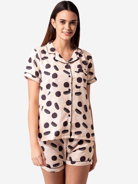 

Bellofox Women Beige & Brown Printed Night suit