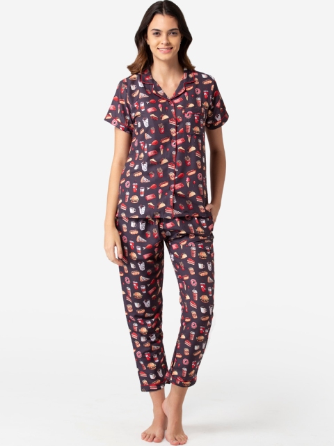 

Bellofox Women Black & Red Printed Night Suit