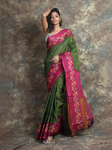 

Arhi Green & Pink Floral Woven Design Saree