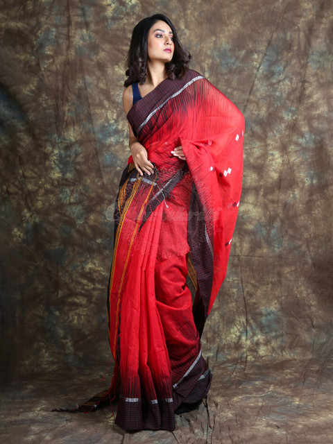 

Arhi Red & Black Woven Design Zari Saree