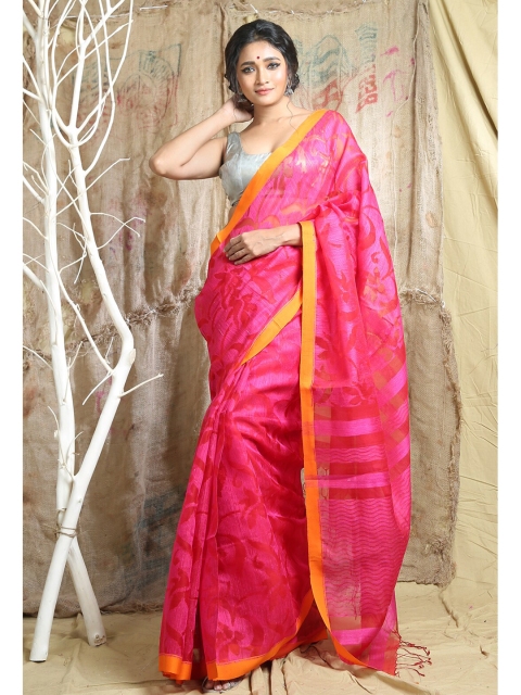 

Arhi Red & Orange Floral Pure Silk Saree