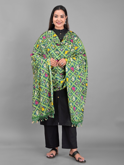 

Apratim Ethnic Motifs Printed Ikat Dupatta, Green