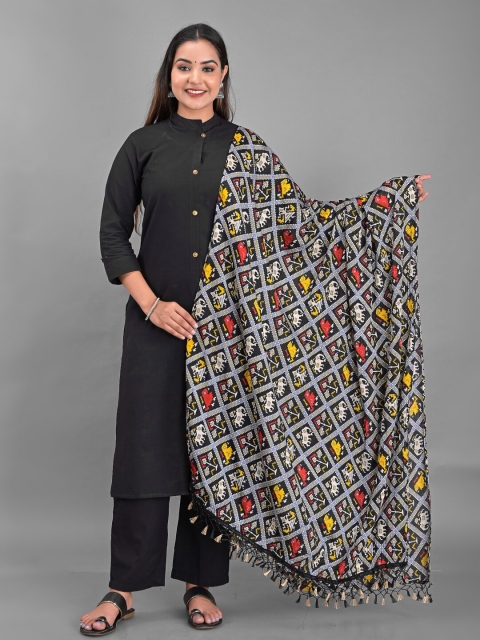 

Apratim Geometric Printed Dupatta, Black