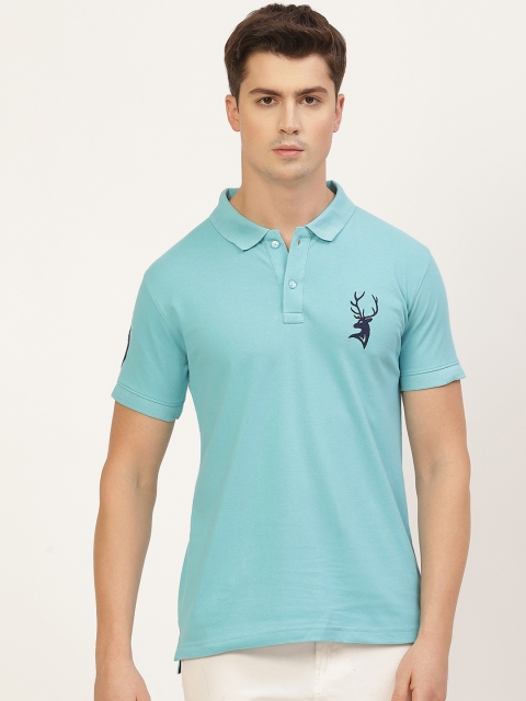

PORTBLAIR Men Turquoise Blue Pique Polo Collar T-shirt