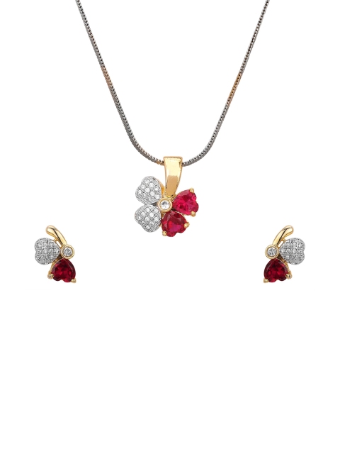

Adwitiya Collection Gold-Plated Red & White Stone-Studded Jewellery Set