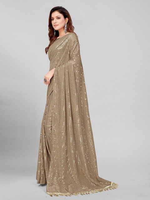 

Mitera Beige Printed Embellished Sequinned Pure Georgette Saree