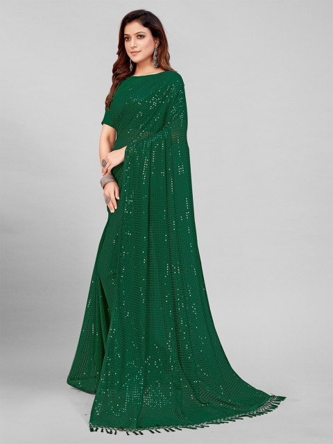 

Mitera Green Printed Embellished Sequinned Pure Georgette Saree