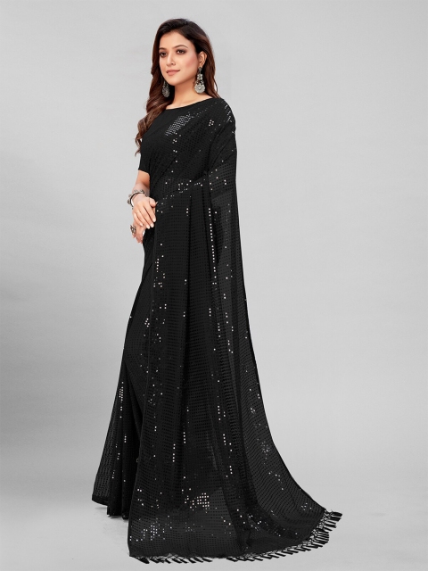 

Mitera Black Printed Embellished Sequinned Pure Georgette Saree