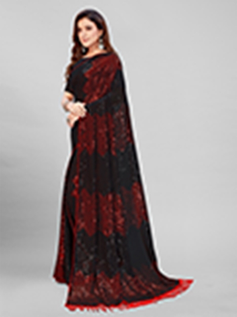 

Mitera Black & Red Embellished Sequinned Pure Georgette Saree