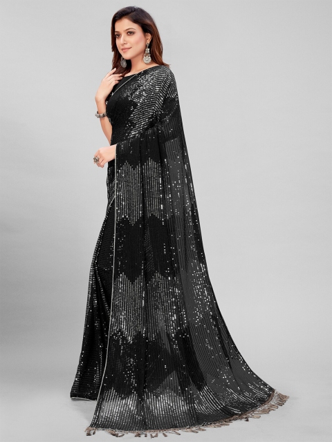 

Mitera Black Embellished Sequinned Pure Georgette Saree