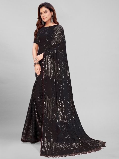 

Mitera Black Embellished Sequinned Pure Georgette Saree