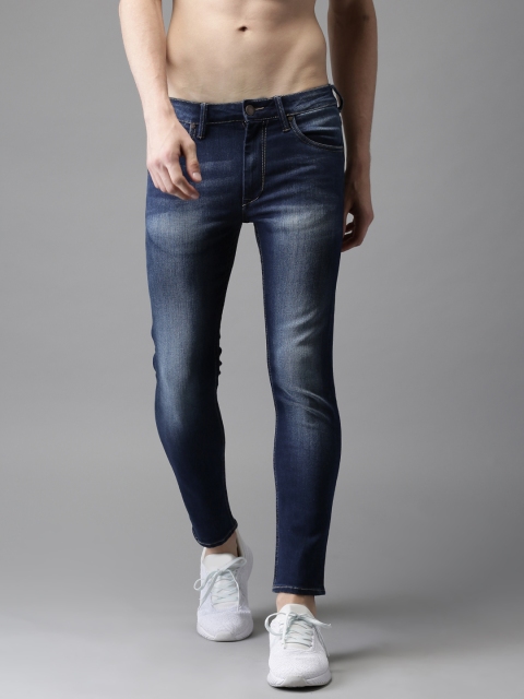 

HERE&NOW Men Ankle Length Mid-Rise Skinny Fit Blue Clean Look Stretchable Jeans