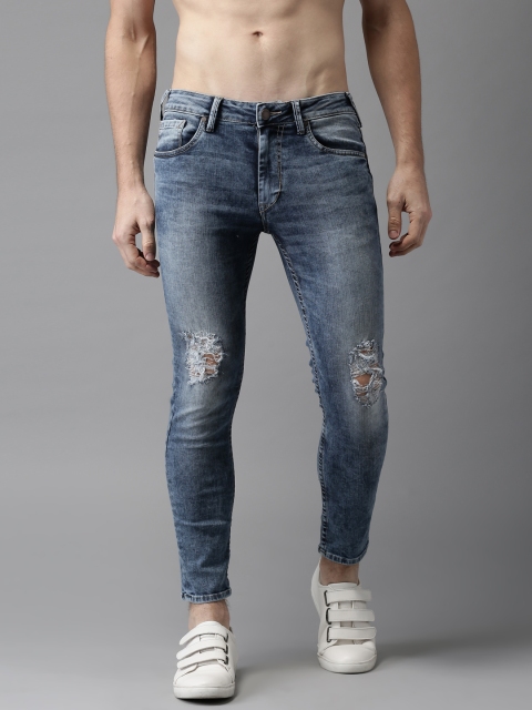 

HERE&NOW Men Ankle Length Mid-Rise Skinny Fit Blue Mildly Distressed Stretchable Jeans