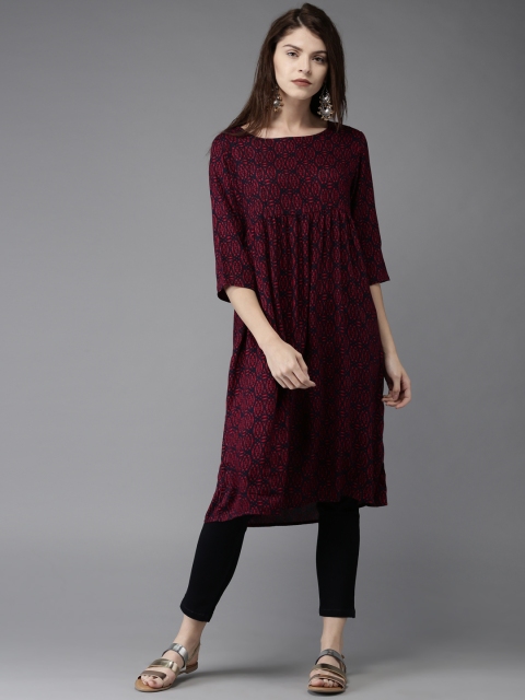

Moda Rapido Women Navy Blue & Red Printed A-Line Kurta