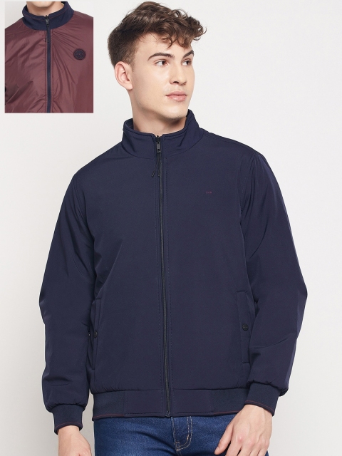 

Okane Men Navy Blue Brown Reversible Bomber Jacket