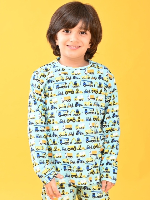 

Anthrilo Boys Blue & Black Pure Cotton Printed Night suit