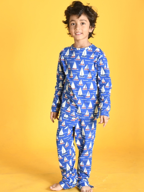

Anthrilo Boys Blue & White Printed Cotton Night suit