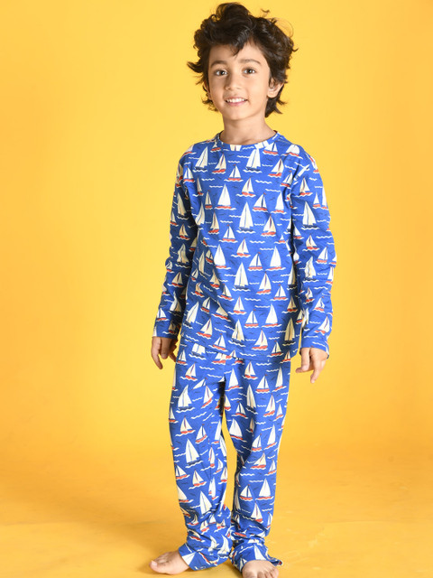 

Anthrilo Boys Blue & White Printed Pure Cotton Night Suit