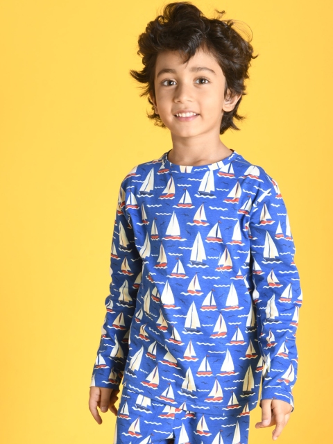 

Anthrilo Boys Blue & White Printed Pure Cotton Night Suit