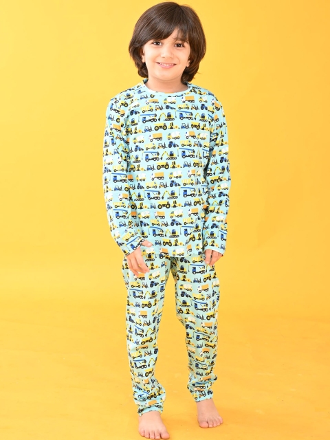 

Anthrilo Boys Blue & Yellow Printed Pure Cotton Night suit