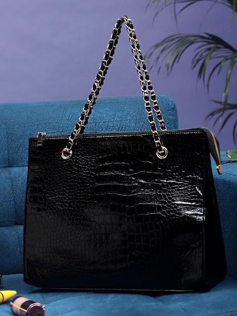 

Bag Pepper Black Textured PU Structured Handheld Bag with Stylish Pouch