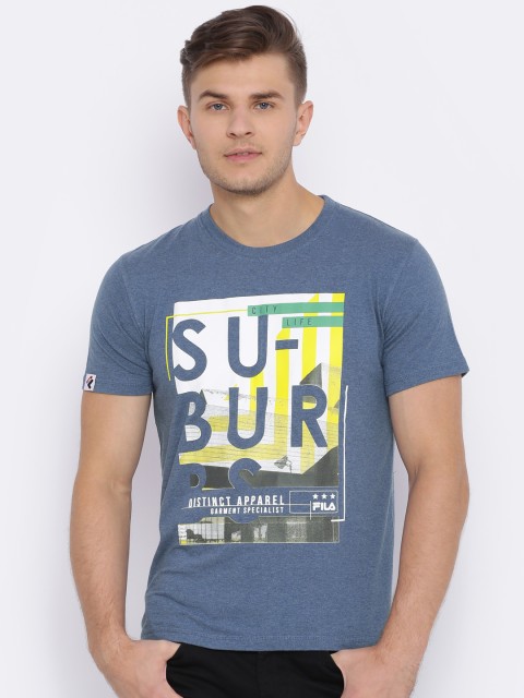 

FILA Men Blue Printed Round Neck T-shirt