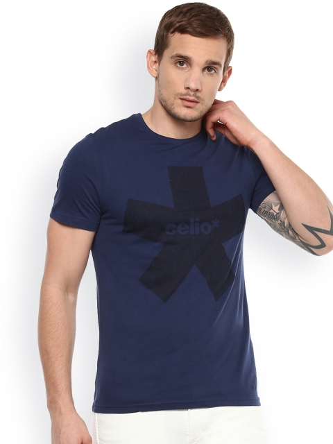 

Celio Men Navy Blue Printed Round Neck T-shirt
