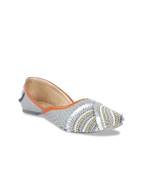 

THE WHITE POLE Women Embellished Ethnic Mojaris Flats, Grey