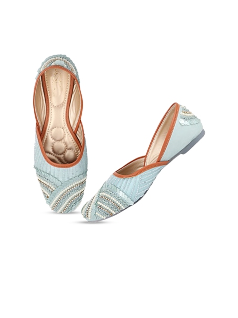 

THE WHITE POLE Women Embellished Ethnic Mojaris Flats, Sea green